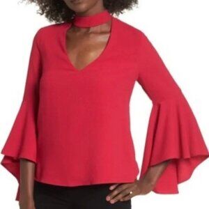 WAYF Pink Ryan Bell Sleeve Choker Neck Blouse